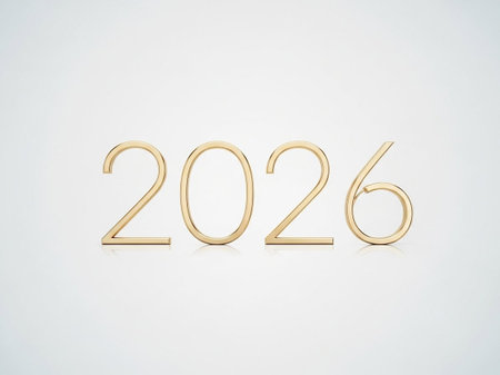 Happy New Year. 3D Rendering. Golden numbers on white background.の写真素材