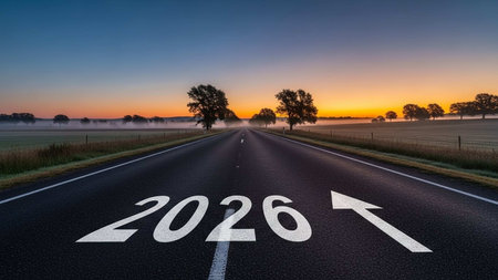 Road to the new year 2016 with a marking on the road.の写真素材