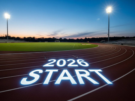 Athletics Track and Field with the words 2020 Start.の写真素材