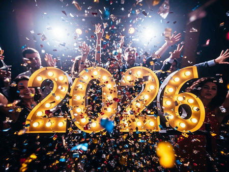 New Year 2016 is coming. Group of young people dancing and having fun at the party.の写真素材