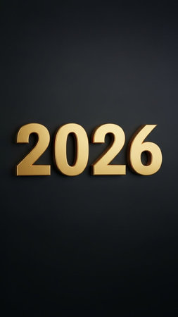 New Year's card. Golden numbers on black background. 3D illustration.の写真素材