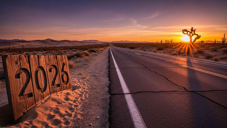 Sunset over the Mojave Desert in California, United States of Americaの写真素材