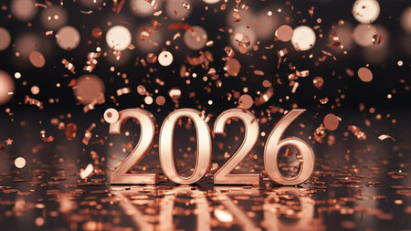 Happy New Year 2026. 3D illustration. Golden numbers 2026 on bokeh background.の写真素材