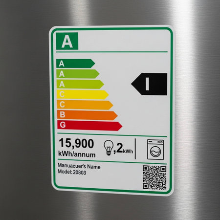 energy rating on a metal plate with a symbol of the energy efficiencyの写真素材
