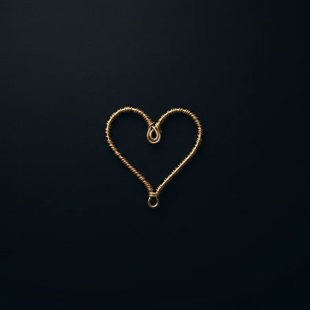 A delicate golden heart-shaped necklace lies on a sleek black background, showcasing its intricate design and romantic appeal, perfect for Valentine's Day or love-themed concepts.の写真素材