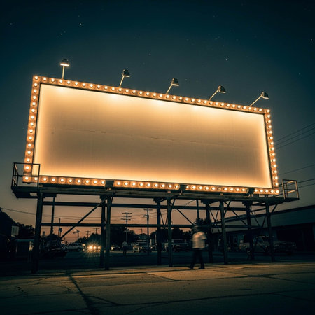 Blank billboard at night with starry sky. Vintage style.の写真素材