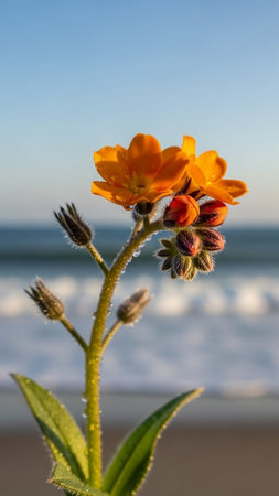 Flowers on the beach in the morning. Selective focus.の写真素材