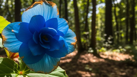 Beautiful blue flower in the forest on a sunny summer day.の写真素材