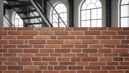 Red brick wall with stairway in the background. 3d renderingの写真素材