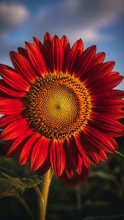 Beautiful sunflower in the field at sunset. Natural background.の写真素材