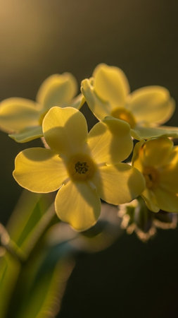Close up of yellow flowers in the morning light. Shallow depth of field