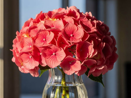 Bouquet of red hydrangeas in a vase