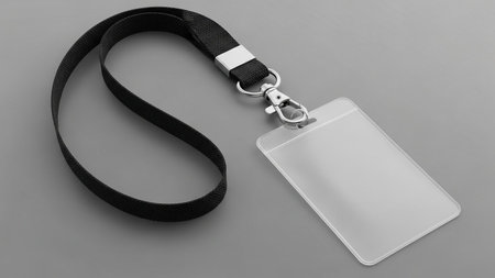 Blank id card holder on grey background. 3D rendering.