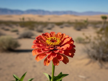 Zinnia flower in the middle of the desert, Nevada, USAの写真素材