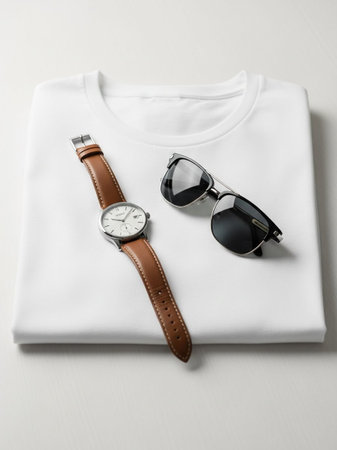 Men's clothing and accessories on a white background. Fashionable men's clothing.の写真素材