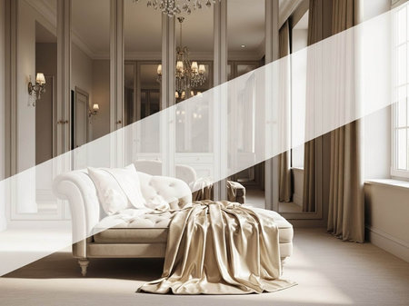 Luxury bedroom interior with empty banner. Mock up, 3D Rendering