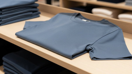 closeup of a men's t-shirt on a shelf in a shop