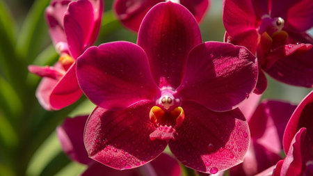 Beautiful red orchids in the garden close-up.の写真素材
