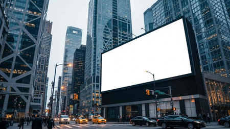 Blank billboard in the city at night time. 3d rendering.