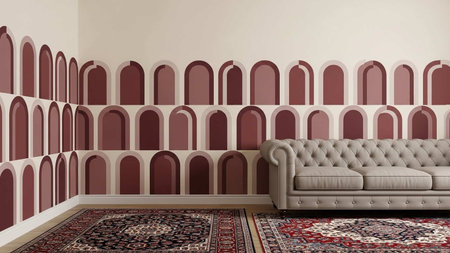 Interior of the living room with a sofa and arabic pattern