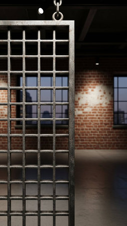 3D rendering of a prison cell with a brick wall in the background