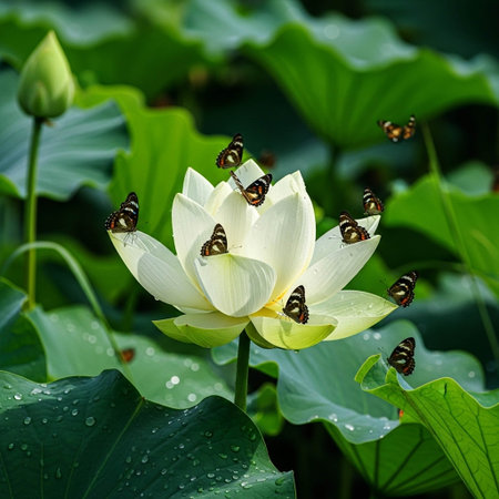 Lotus flower and butterfly in the pond. Lotus flower and butterfly.