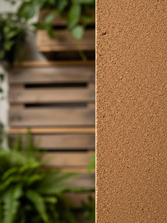 Brown cement wall with green plants in the background. Selective focus.の写真素材