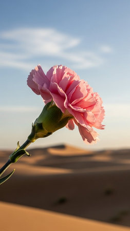 Pink carnation flower in the desert of Dubai, United Arab Emiratesの写真素材