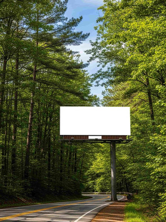 Billboard on the road in the forest. 3d rendering.の写真素材