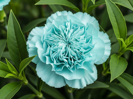 Beautiful blue flower on a green background. Close-up.の写真素材