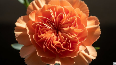Orange carnation flower on a black background. Close-up.