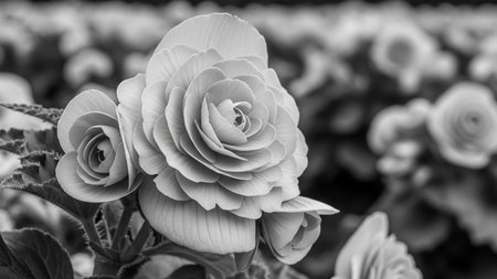 Beautiful flowers in the garden. Black and white photo. Close up.の写真素材