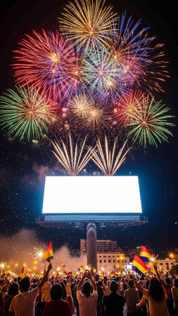 Unidentified Thai people celebrate the new year's eve by raising their hands to the sky in Bangkok, Thailand.の写真素材