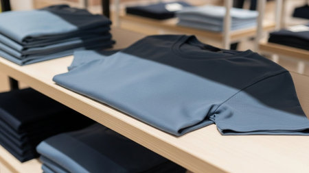 closeup of men's shirts on a shelf in a clothing store