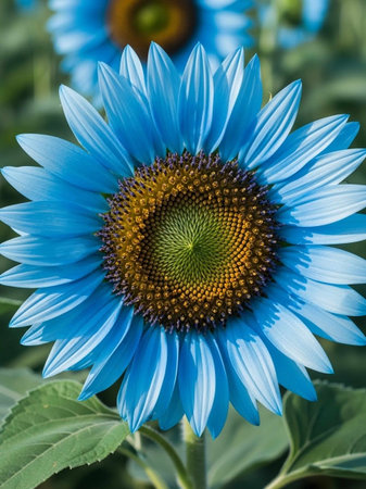 Close up of a sunflower in the field. Selective focus.の写真素材