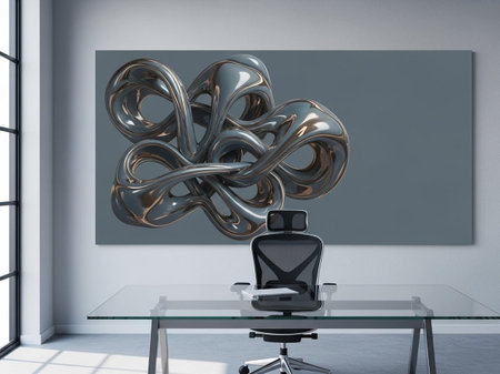 Interior of modern office with white walls, concrete floor, glass table with black chair and...