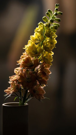 Flowers in a vase on a dark background. Selective focus.