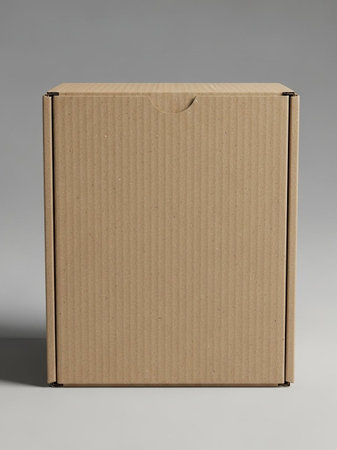 Cardboard box on gray background. Cardboard box with copy space