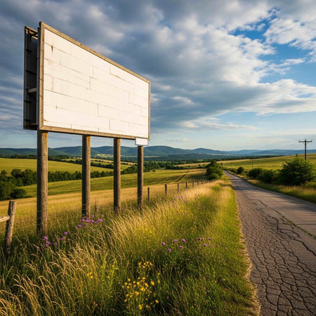 Blank billboard on a country road in the Czech Republic, Europeの写真素材