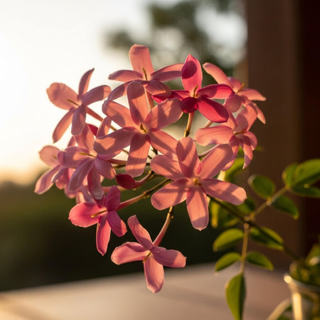 Close up of Pink Ixora flower in the morning light.