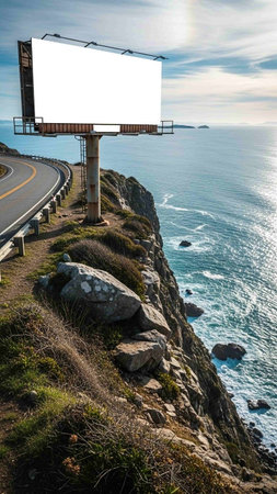 Blank billboard on the road to the Atlantic Ocean in Portugal.