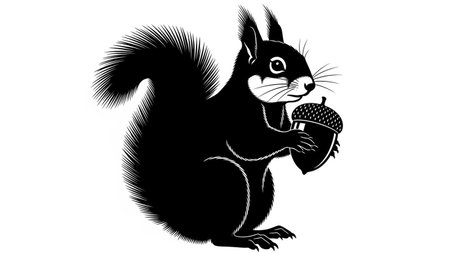 Squirrel with acorn in its paws. Vector illustration. Isolated on white background.の写真素材