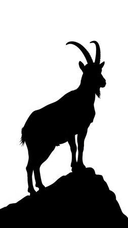 Silhouette of a goat standing on a rock, vector illustrationの写真素材