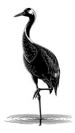 Vector image of a sandhill crane in black and white colors.の写真素材