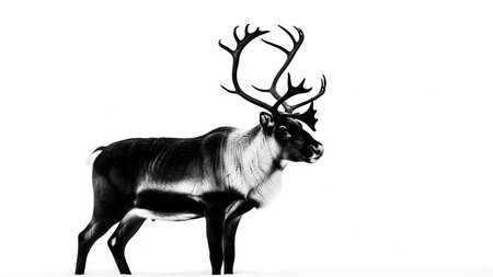 Reindeer isolated on white background. 3D illustration. Black and white.