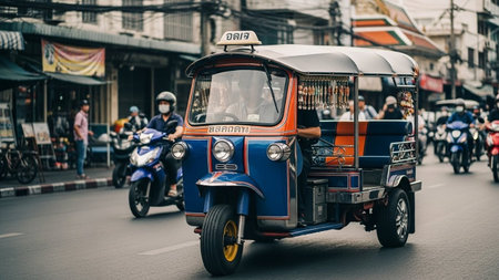 Tuk tuk taxi in Bangkok, Thailand.の写真素材