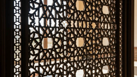 Arabic pattern on the window of a mosque in Cordoba, Spain