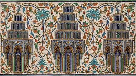 Detail of the facade of the Hassan II Mosque in Casablanca, Morocco