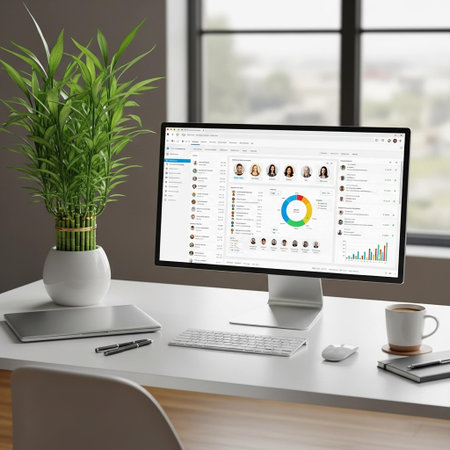 workplace with computer and graphics on the screen. 3d rendering.