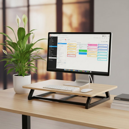Workplace with computer, keyboard and mouse on the table. 3d rendering